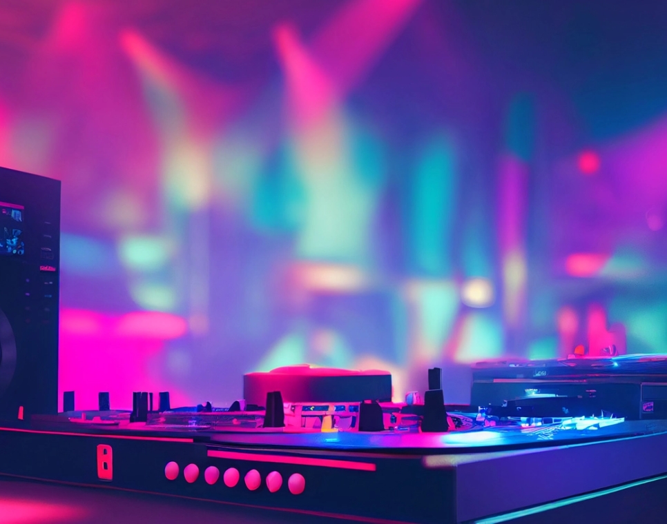 Dj Audio Mixer Controller Mixing Electronic Music Nightclub Party Selective Focus 2d Illustration@2x